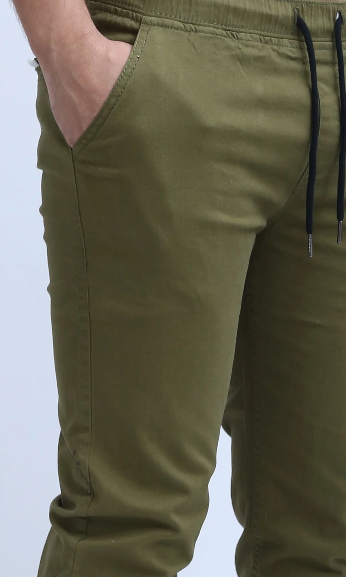 O201041 - Elastic Waist Cargo Pants with Drawstring - Olive - Image 4