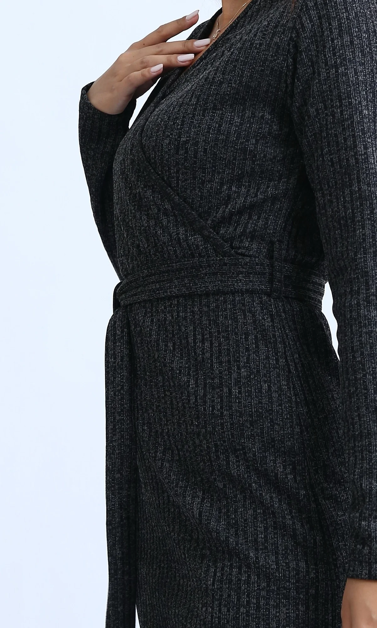 Ravin | Ribbed Lurex Knit Wrap Midi Dress – Charcoal Heather - O201113 - Image 3