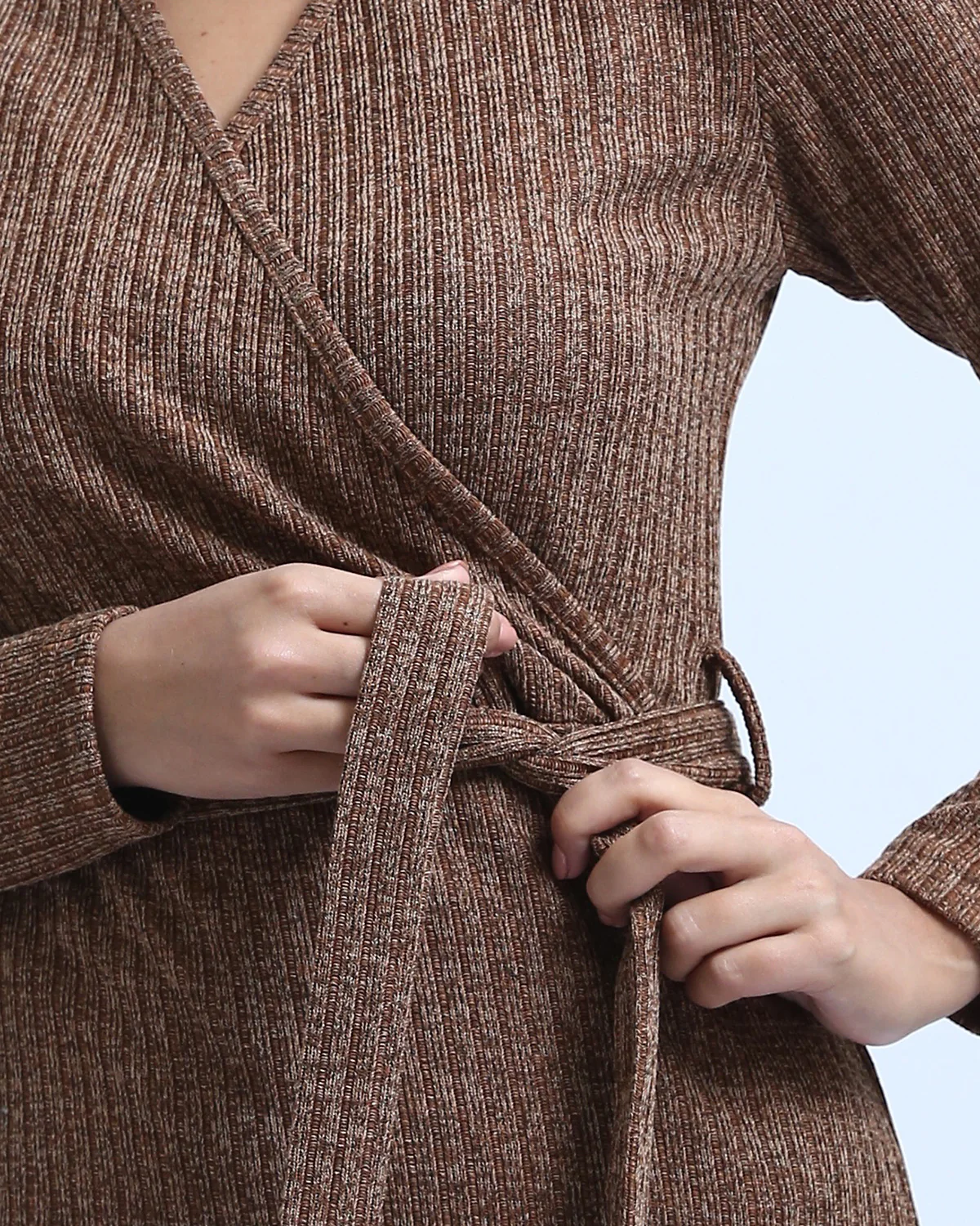 Ravin Marled Ribbed Knit Wrap-Front Midi Dress - O201114 - Image 4