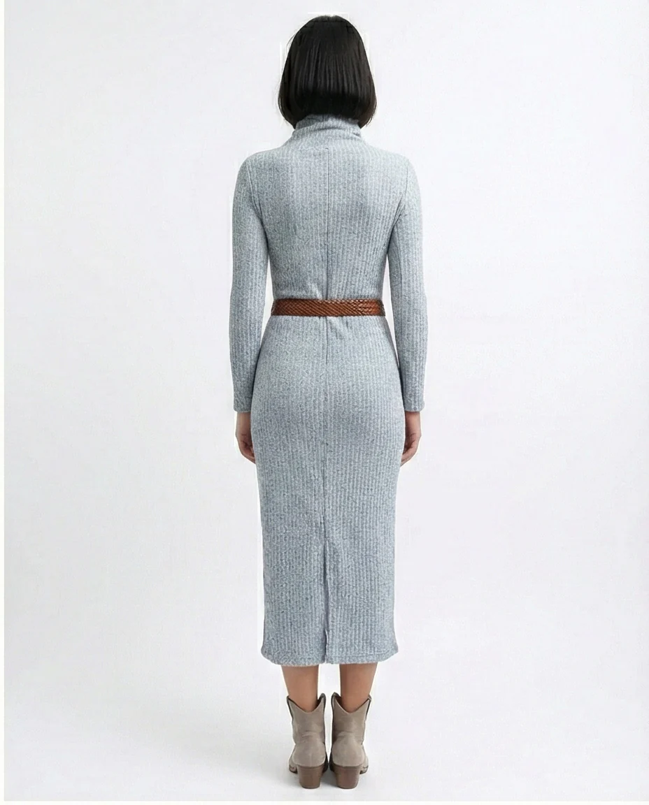 O201117 - Maxi Dress with Long Sleeves - Heather Light Grey - Image 2