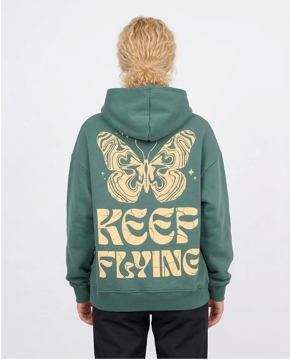 Ravin | Women "Keep Flying" Butterfly Graphic Oversized Hoodie - Forest Green - O201123 - Image 2