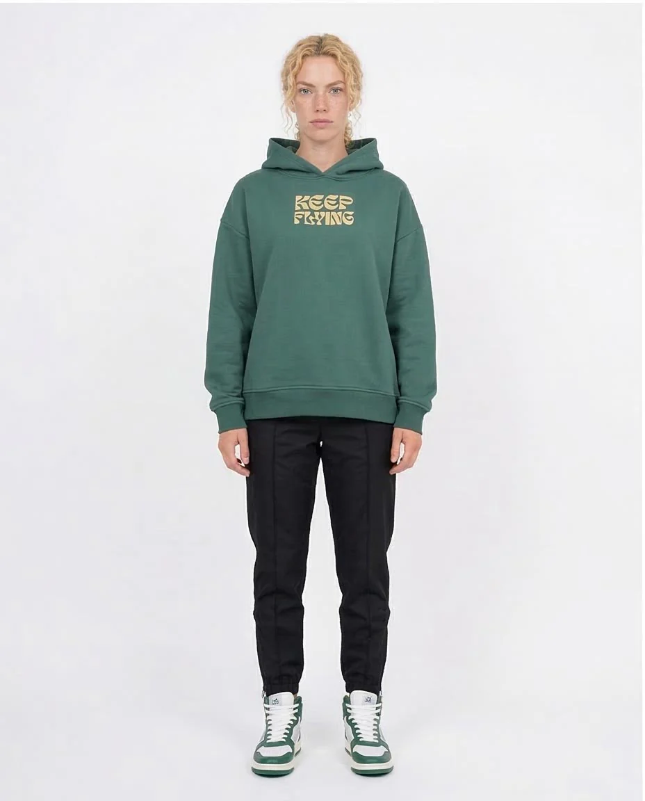 Ravin | Women "Keep Flying" Butterfly Graphic Oversized Hoodie - Forest Green - O201123 - Image 3