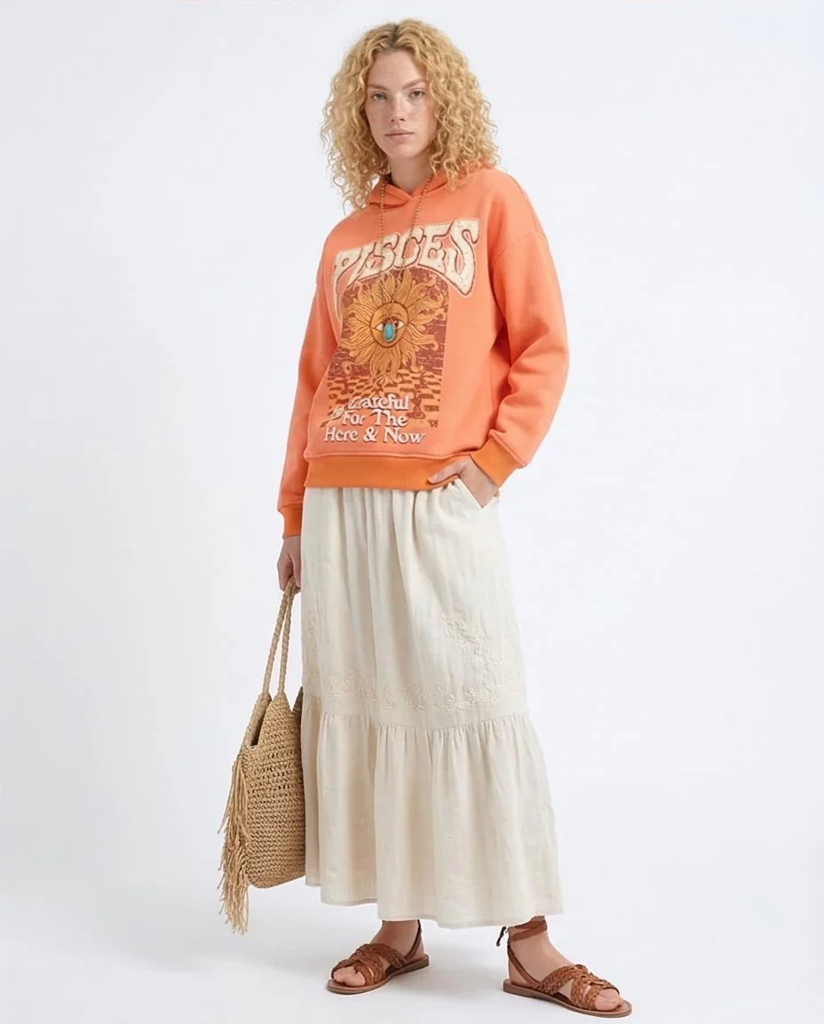 RAVIN Women’s "Pisces: Grateful" Oversized Graphic Hoodie – Coral & Orange - o201148 - Image 5