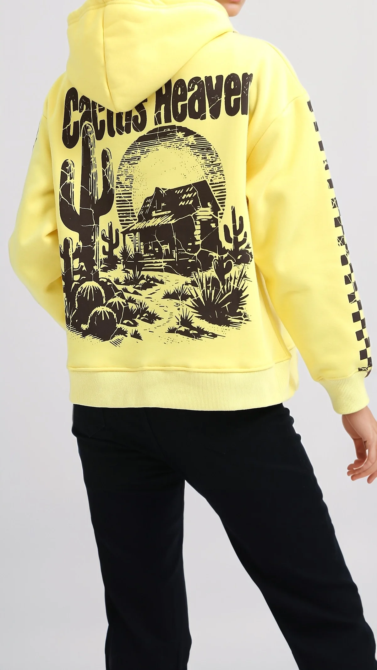O201149 - "Cactus Heaven " Printed Long Sleeves Hoodie - Yellow - Image 3
