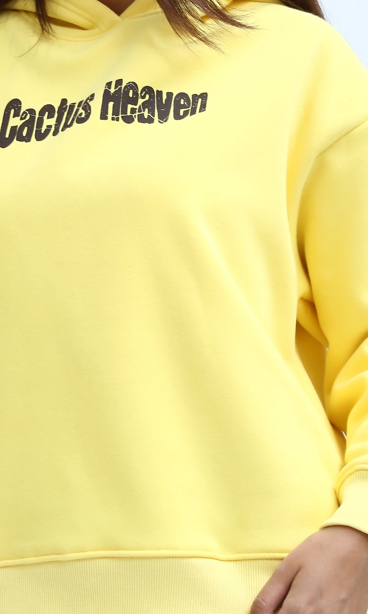 O201149 - "Cactus Heaven " Printed Long Sleeves Hoodie - Yellow - Image 4