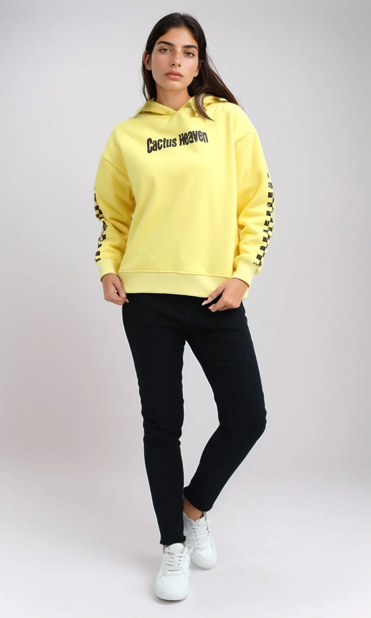 O201149 - "Cactus Heaven " Printed Long Sleeves Hoodie - Yellow - Image 5