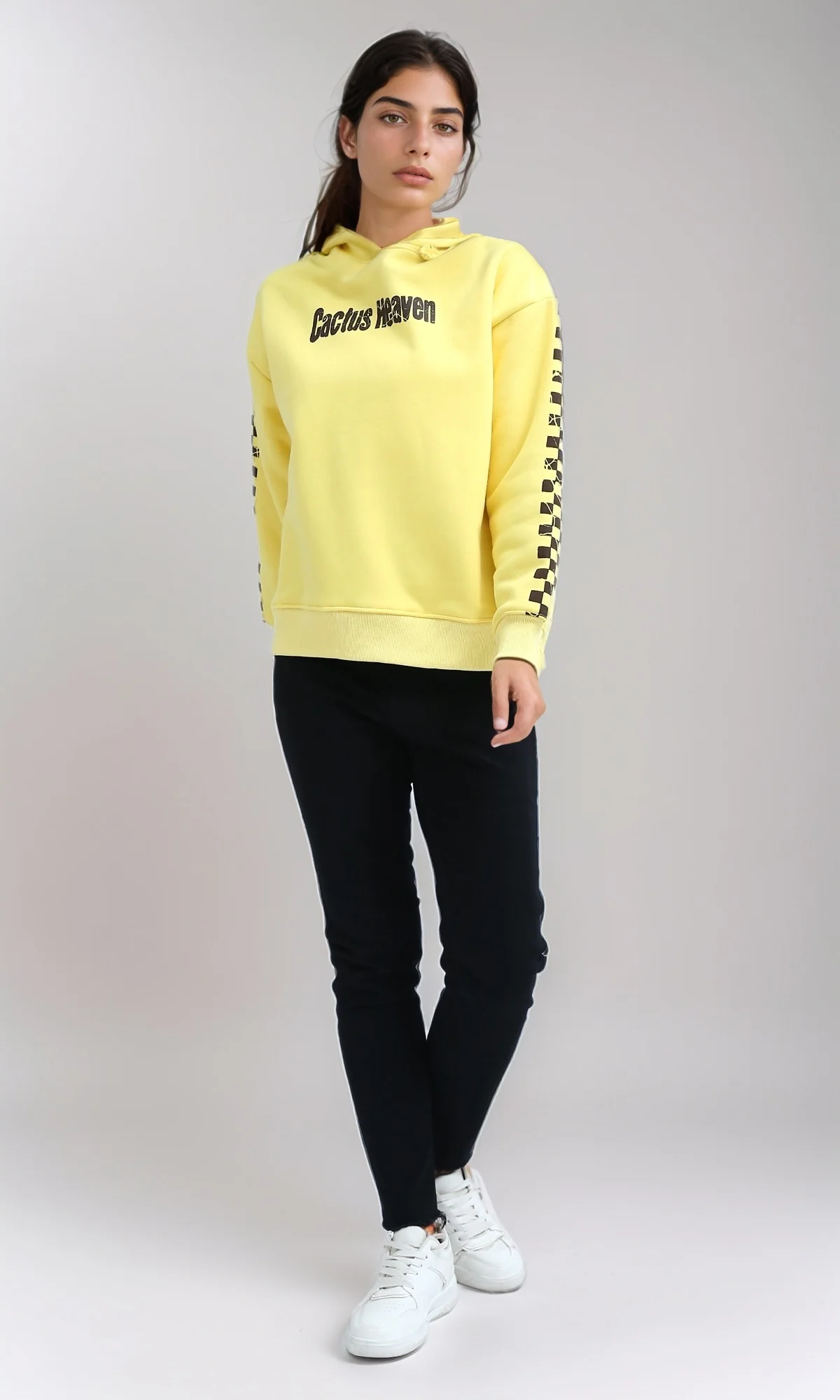 O201149 - "Cactus Heaven " Printed Long Sleeves Hoodie - Yellow - Image 6