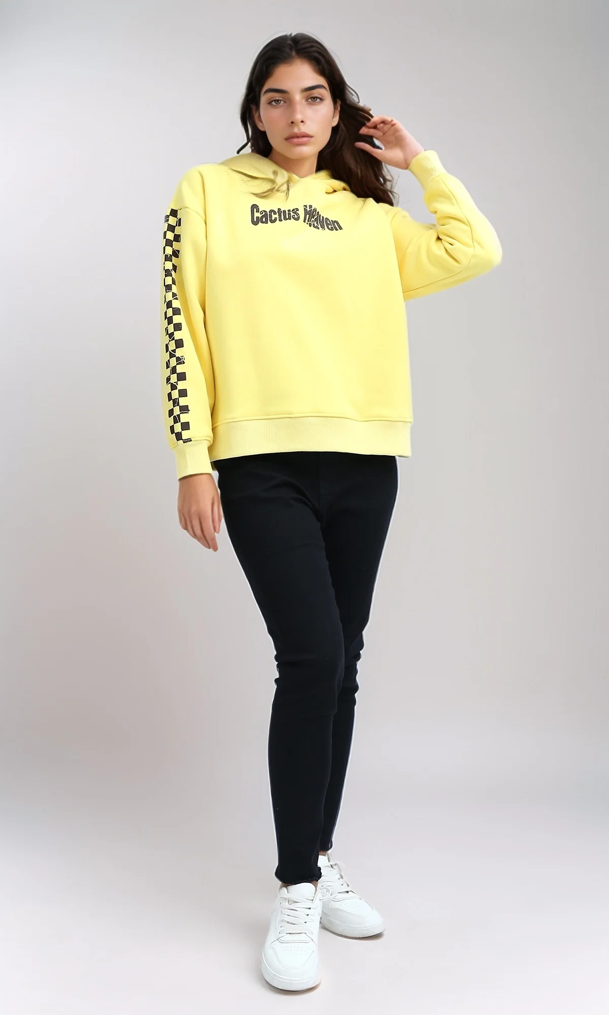 O201149 - "Cactus Heaven " Printed Long Sleeves Hoodie - Yellow - Image 7