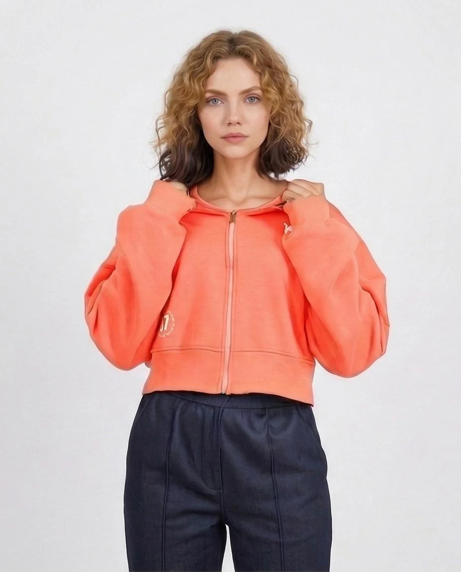 Ravin Women's Cropped Zip-Up Hoodie – Rugged Off-Road Graphic – Orange - O201150