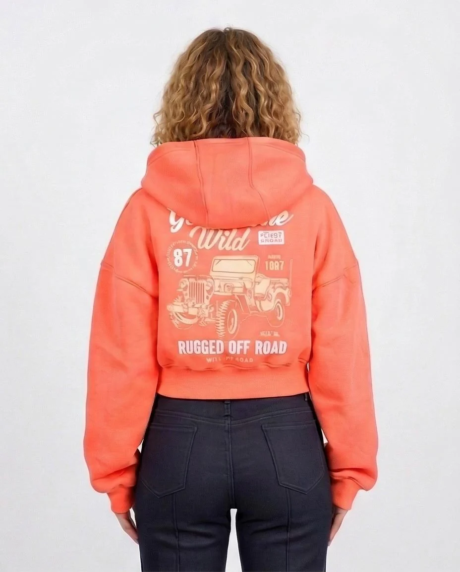 Ravin Women's Cropped Zip-Up Hoodie – Rugged Off-Road Graphic – Orange - O201150 - Image 2