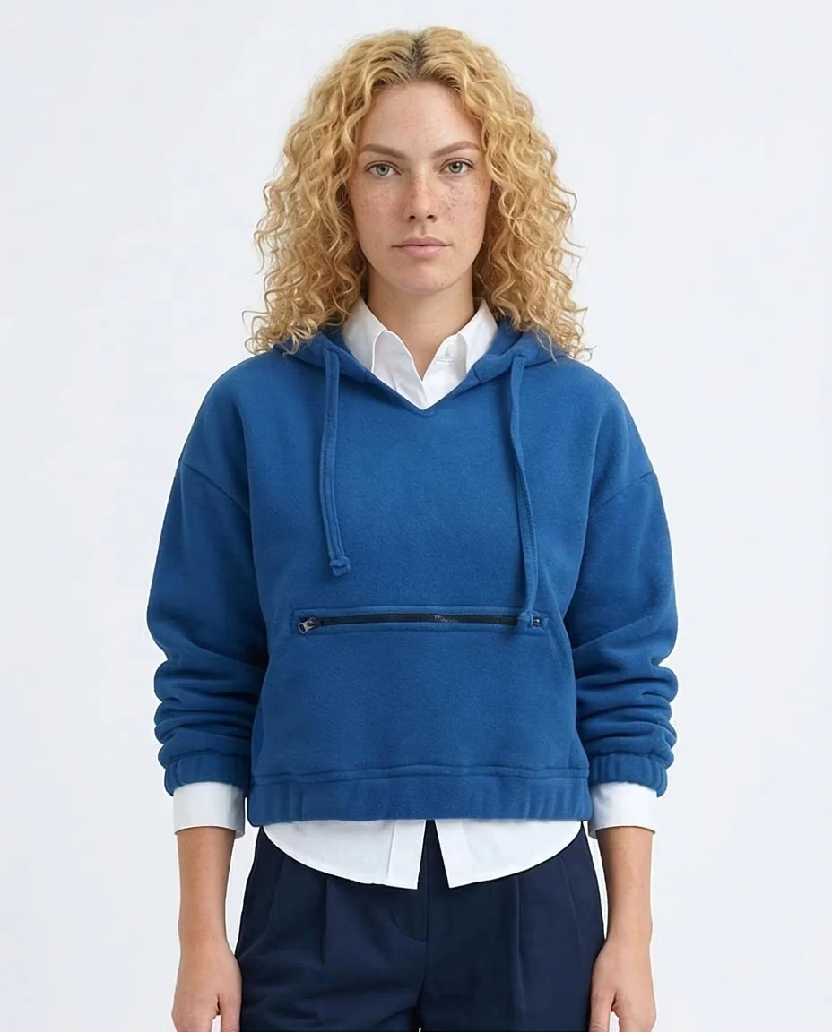 Ravin Blue Zip-Detail Fleece Hoodie - Dark Petroleum - O201154