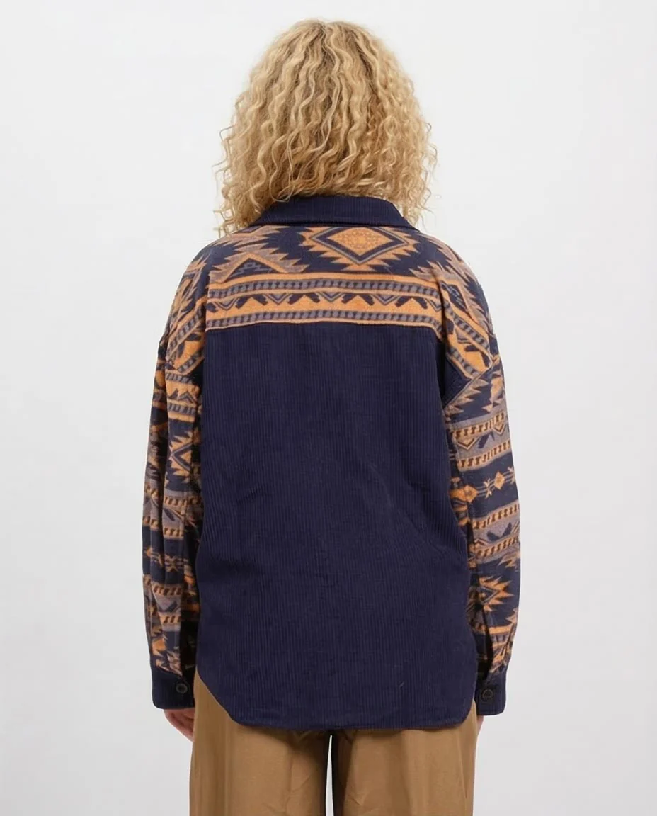 Ravin | Men’s Corduroy Mix-Media Aztec Shacket - Navy - o201156 - Image 2