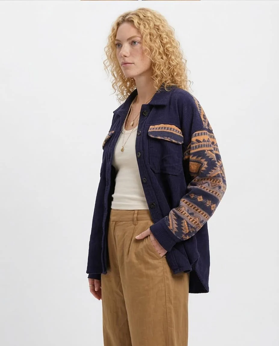 Ravin | Men’s Corduroy Mix-Media Aztec Shacket - Navy - o201156 - Image 3