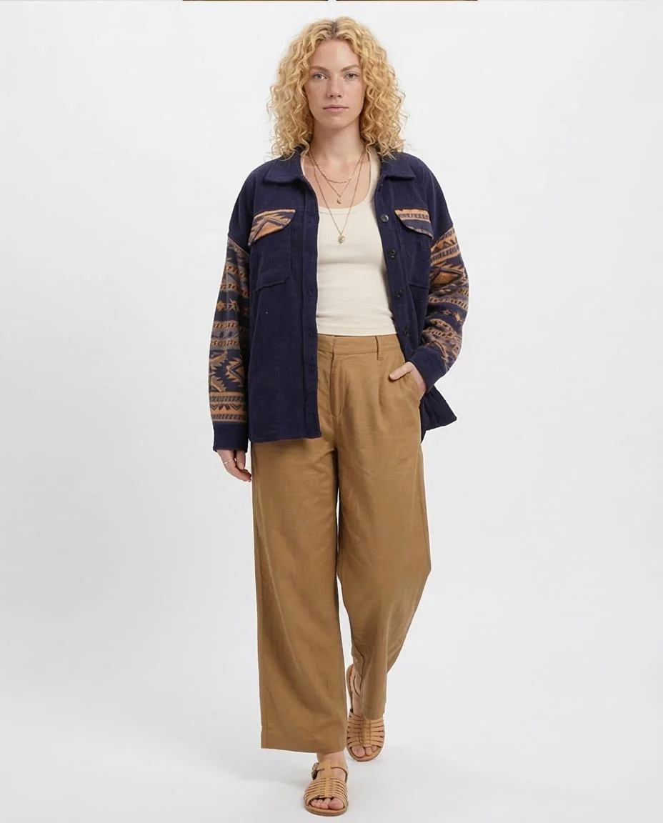 Ravin | Men’s Corduroy Mix-Media Aztec Shacket - Navy - o201156 - Image 4