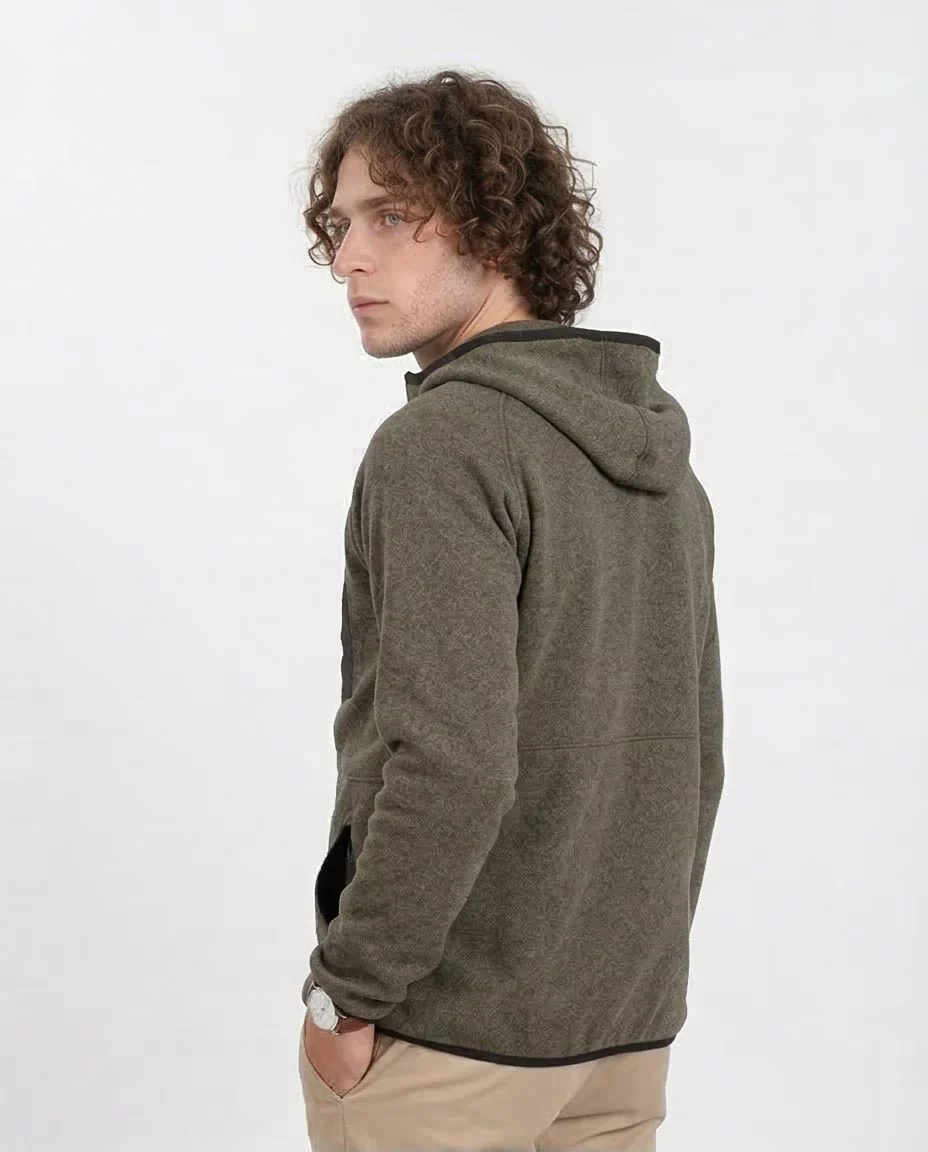 Ravin Men’s Hybrid Knit Tech Fleece Hoodie – Olive Heather - O201219 - Image 2