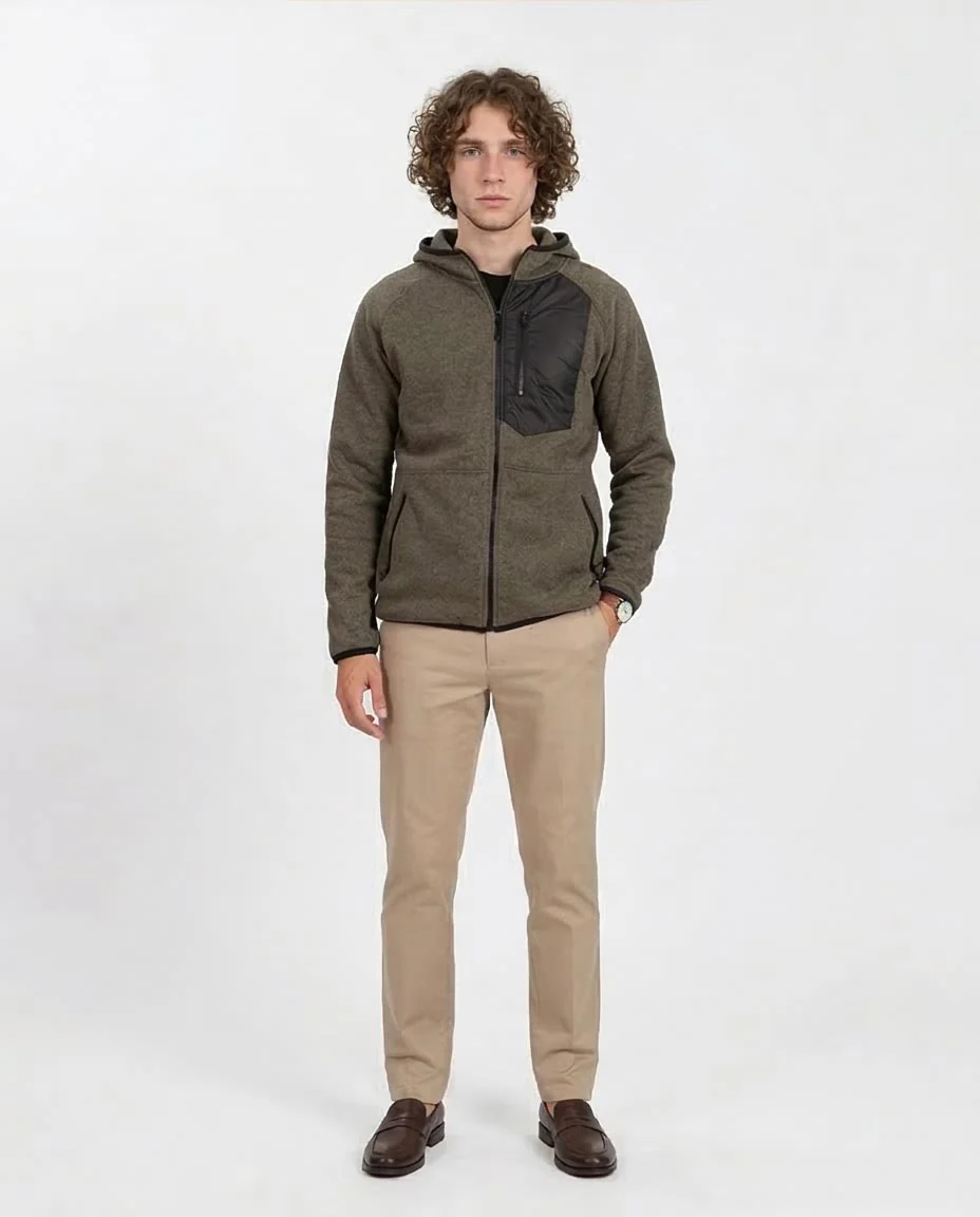 Ravin Men’s Hybrid Knit Tech Fleece Hoodie – Olive Heather - O201219 - Image 3