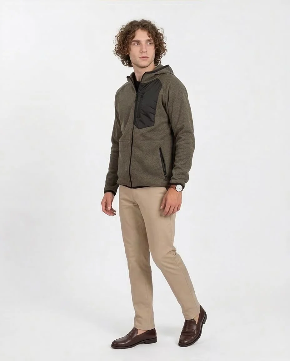 Ravin Men’s Hybrid Knit Tech Fleece Hoodie – Olive Heather - O201219 - Image 4