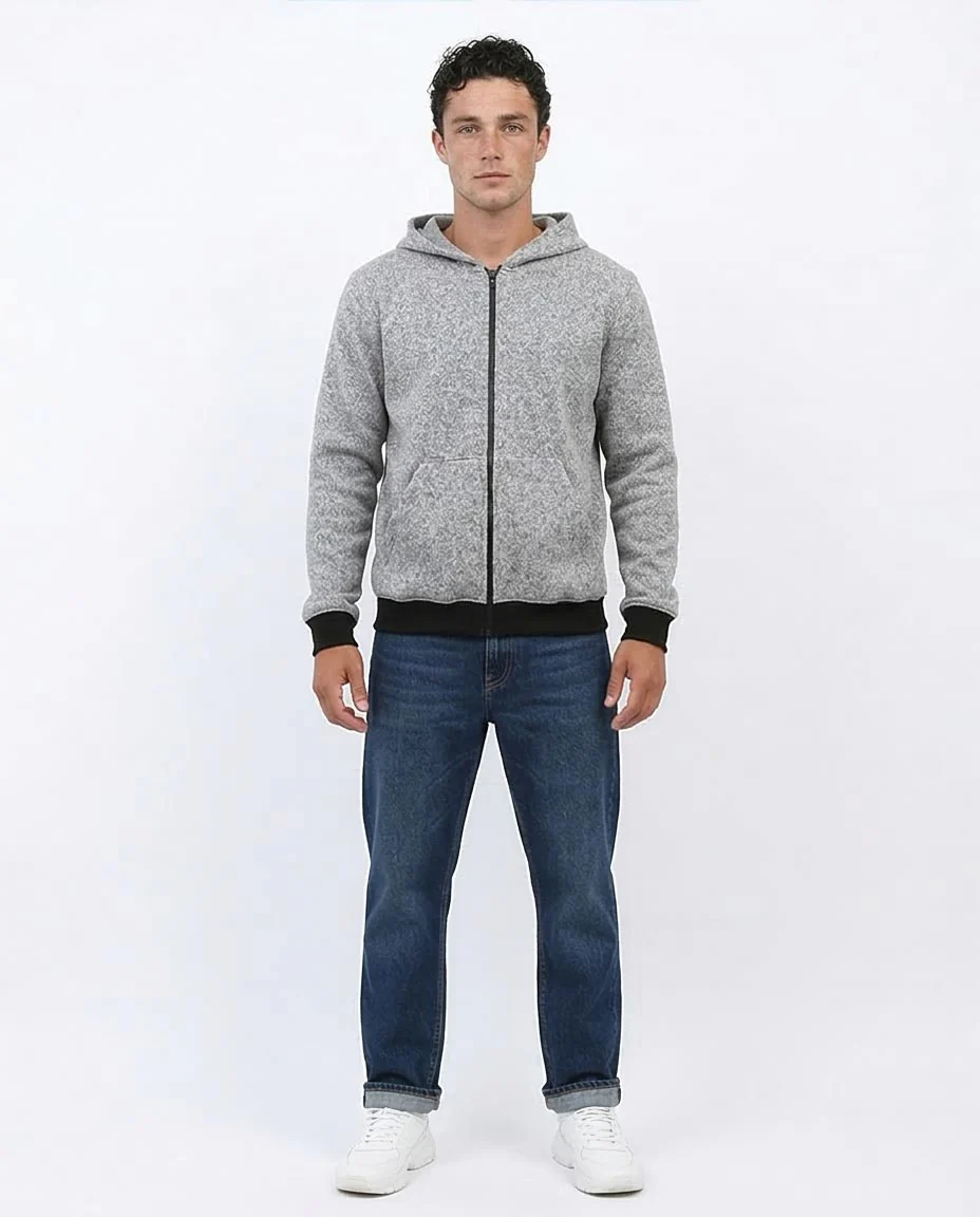 Ravin Men’s Heavyweight Marl Knit Zip-Up Hoodie - Grey - o201226 - Image 3