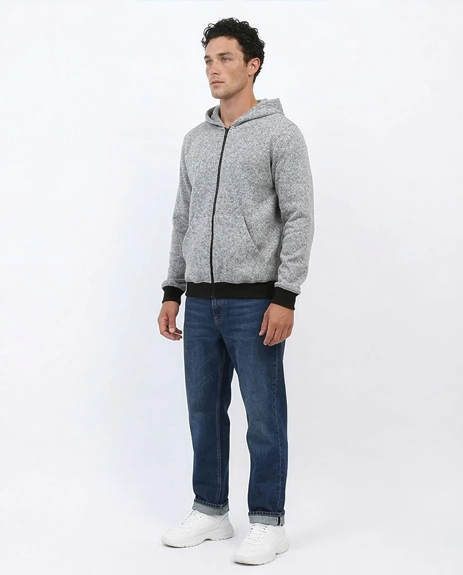 Ravin Men’s Heavyweight Marl Knit Zip-Up Hoodie - Grey - o201226 - Image 5