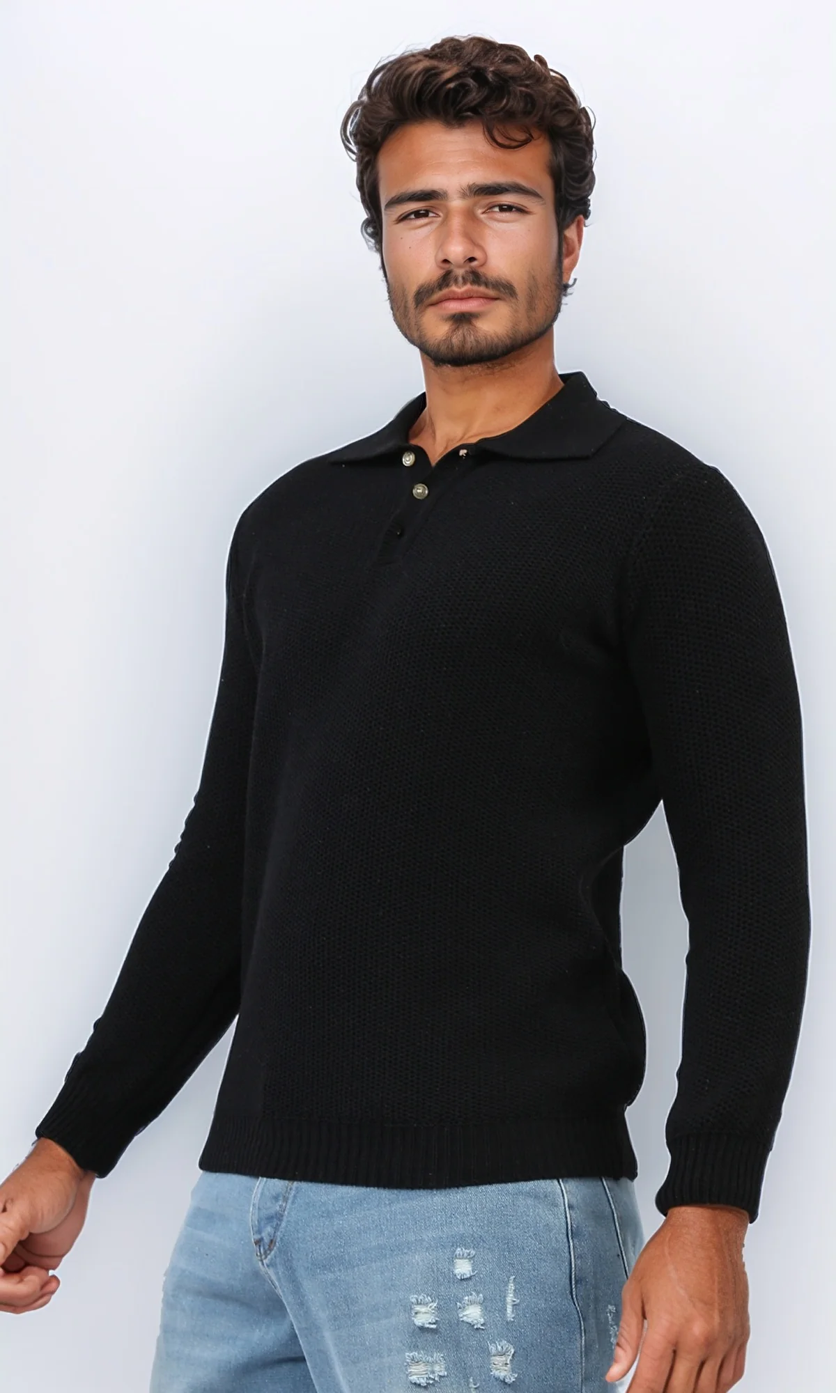 o201231 - Regular Fit Basic Pullover With Long sleeves - Black - Image 2