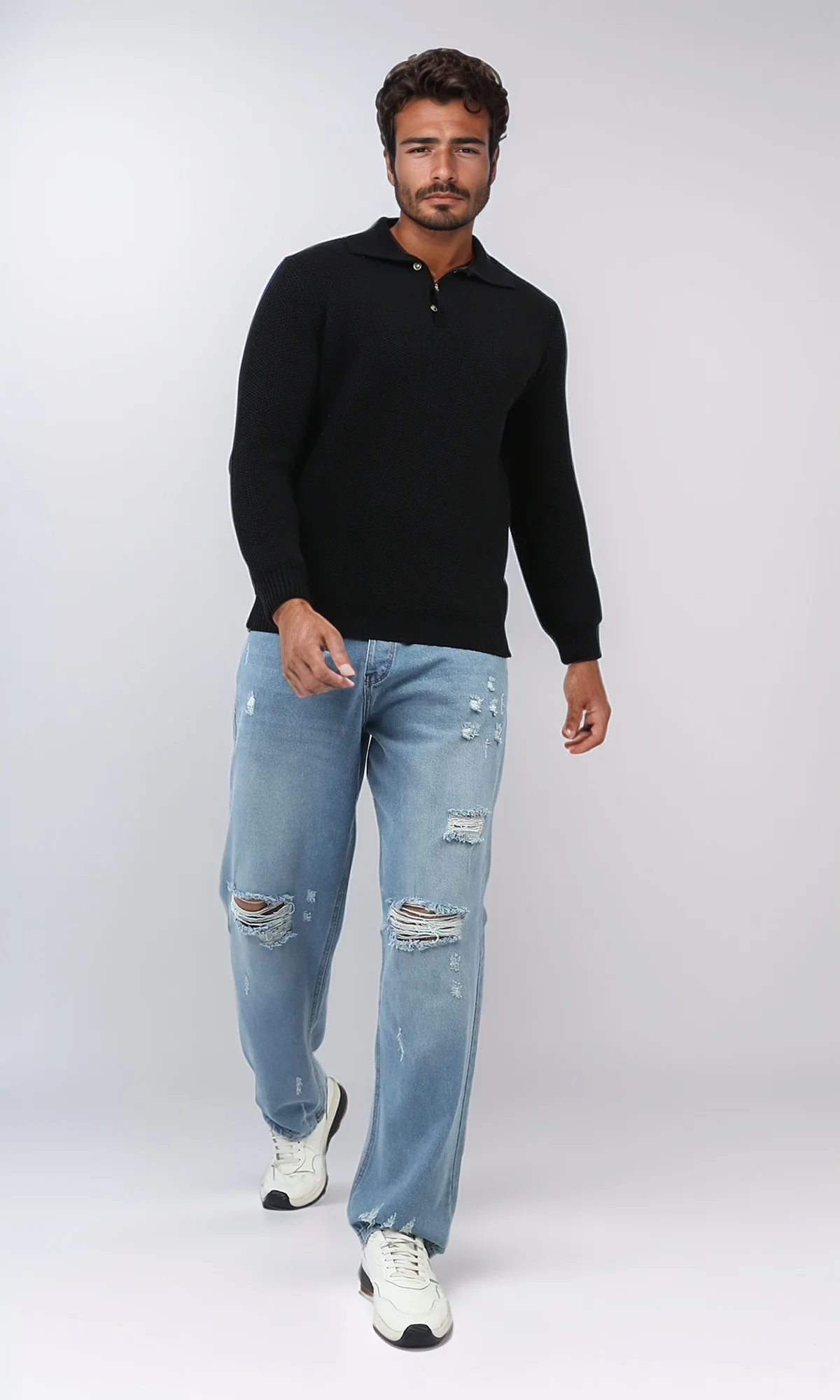 o201231 - Regular Fit Basic Pullover With Long sleeves - Black - Image 5