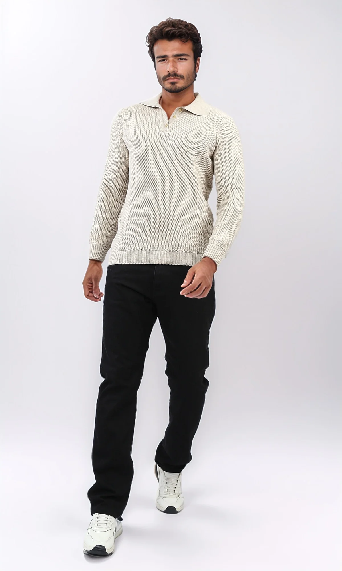 o201232 - Regular Fit Basic Pullover With Long sleeves - Beige - Image 5