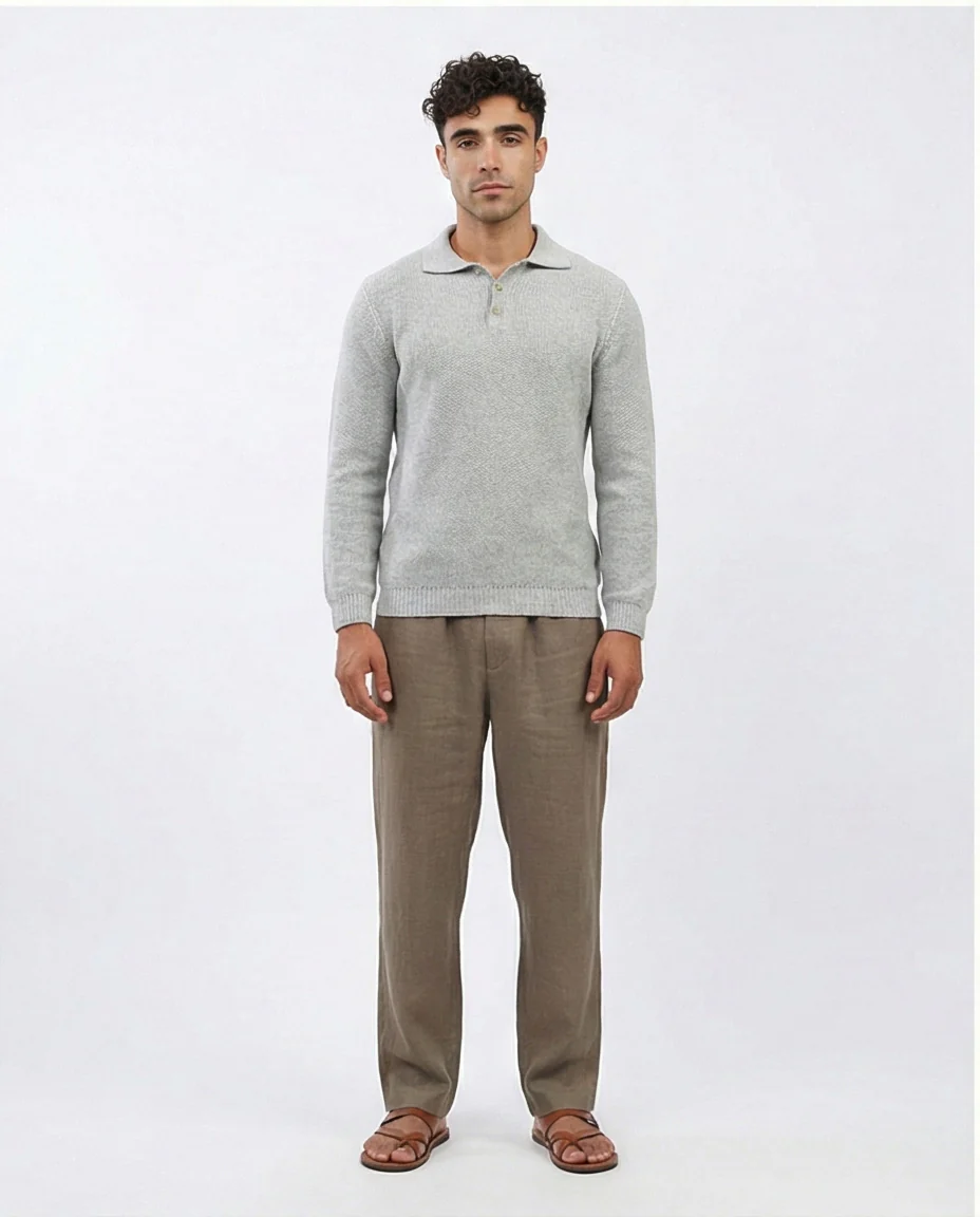 o201233 - Regular Fit Basic Pullover With Long sleeves - Light Grey - Image 3
