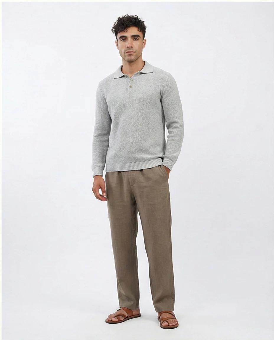 o201233 - Regular Fit Basic Pullover With Long sleeves - Light Grey - Image 4