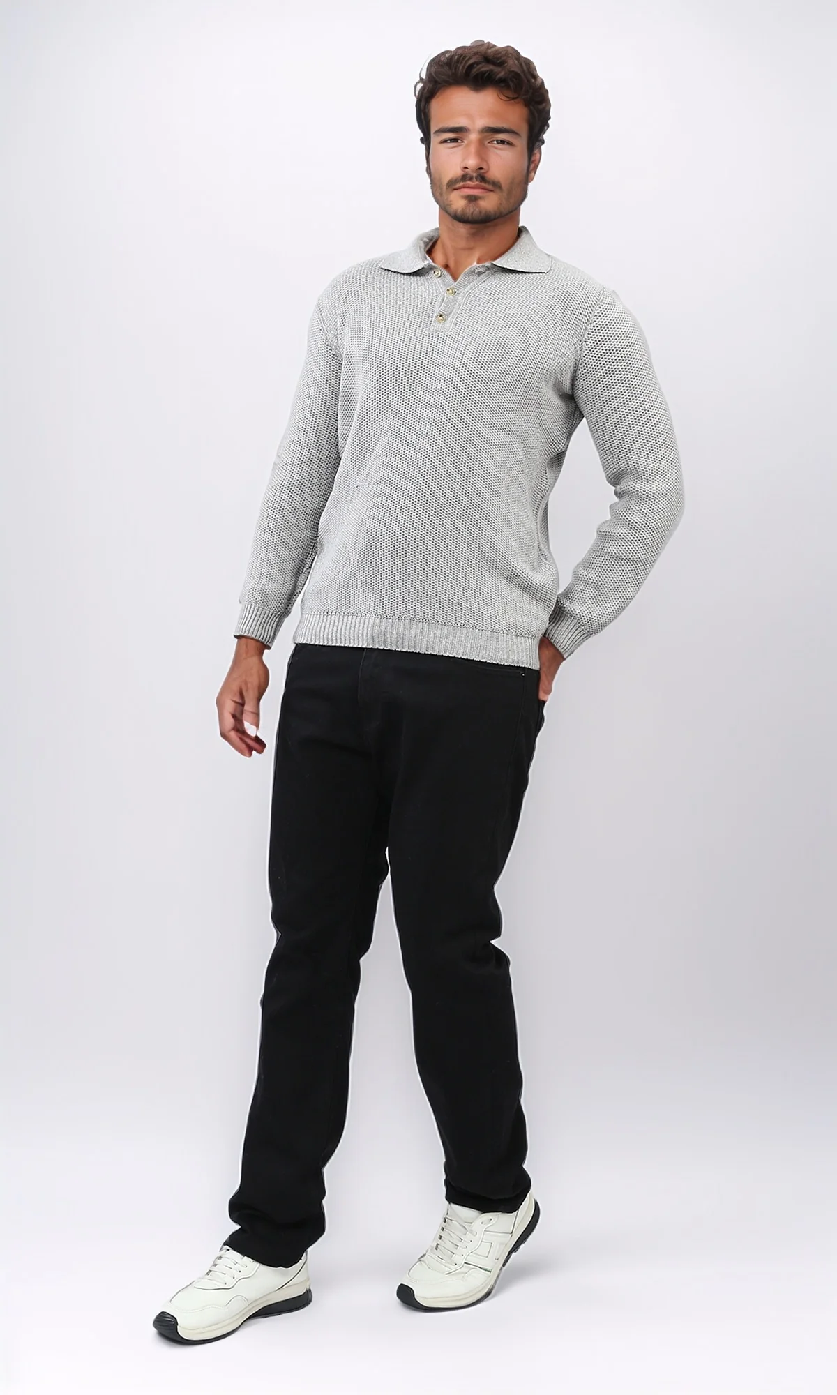 o201233 - Regular Fit Basic Pullover With Long sleeves - Light Grey - Image 5