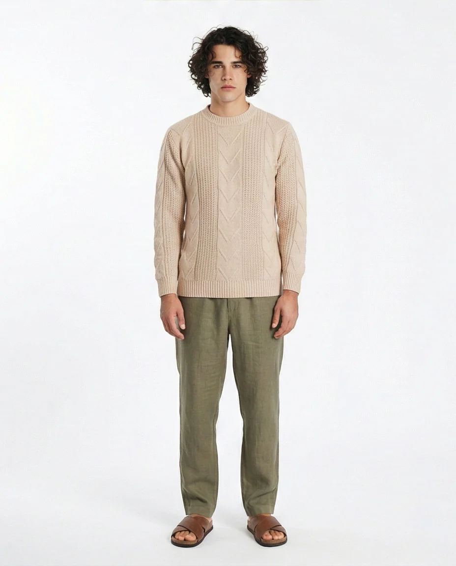 o201236-CABLE KNIT SWEATER - BEIGE - Image 3