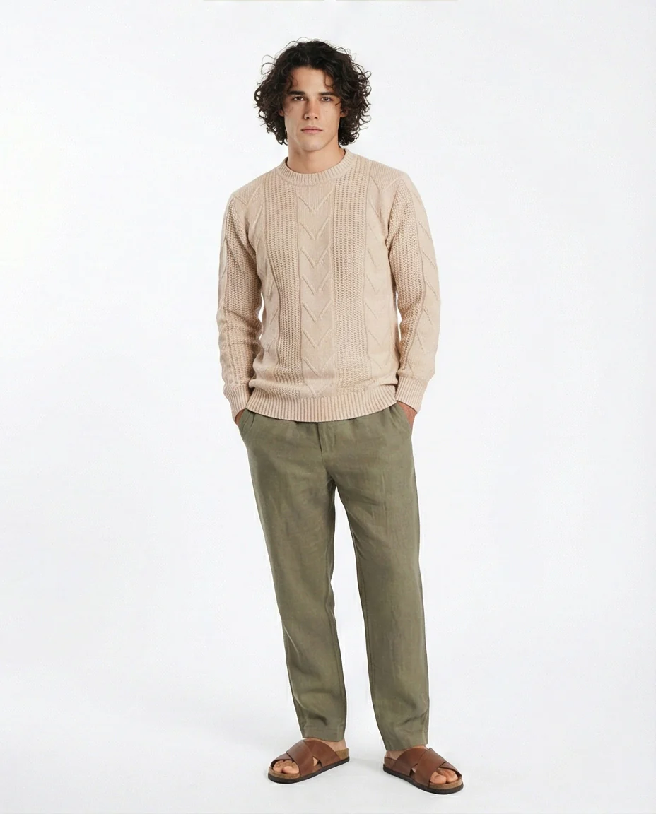 o201236-CABLE KNIT SWEATER - BEIGE - Image 4
