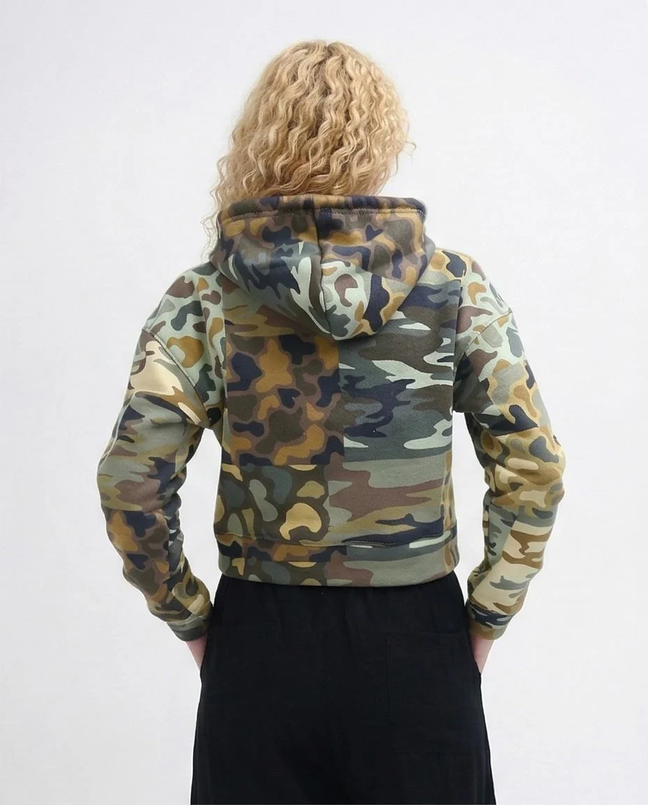Women's Patchwork Camo Cropped Hoodie - Multi - O201269 - Image 2