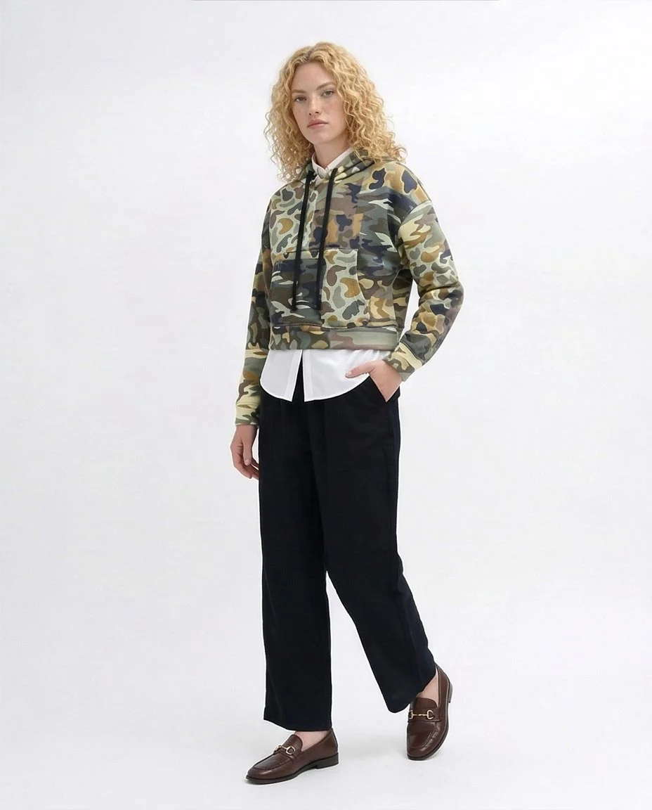 Women's Patchwork Camo Cropped Hoodie - Multi - O201269 - Image 5