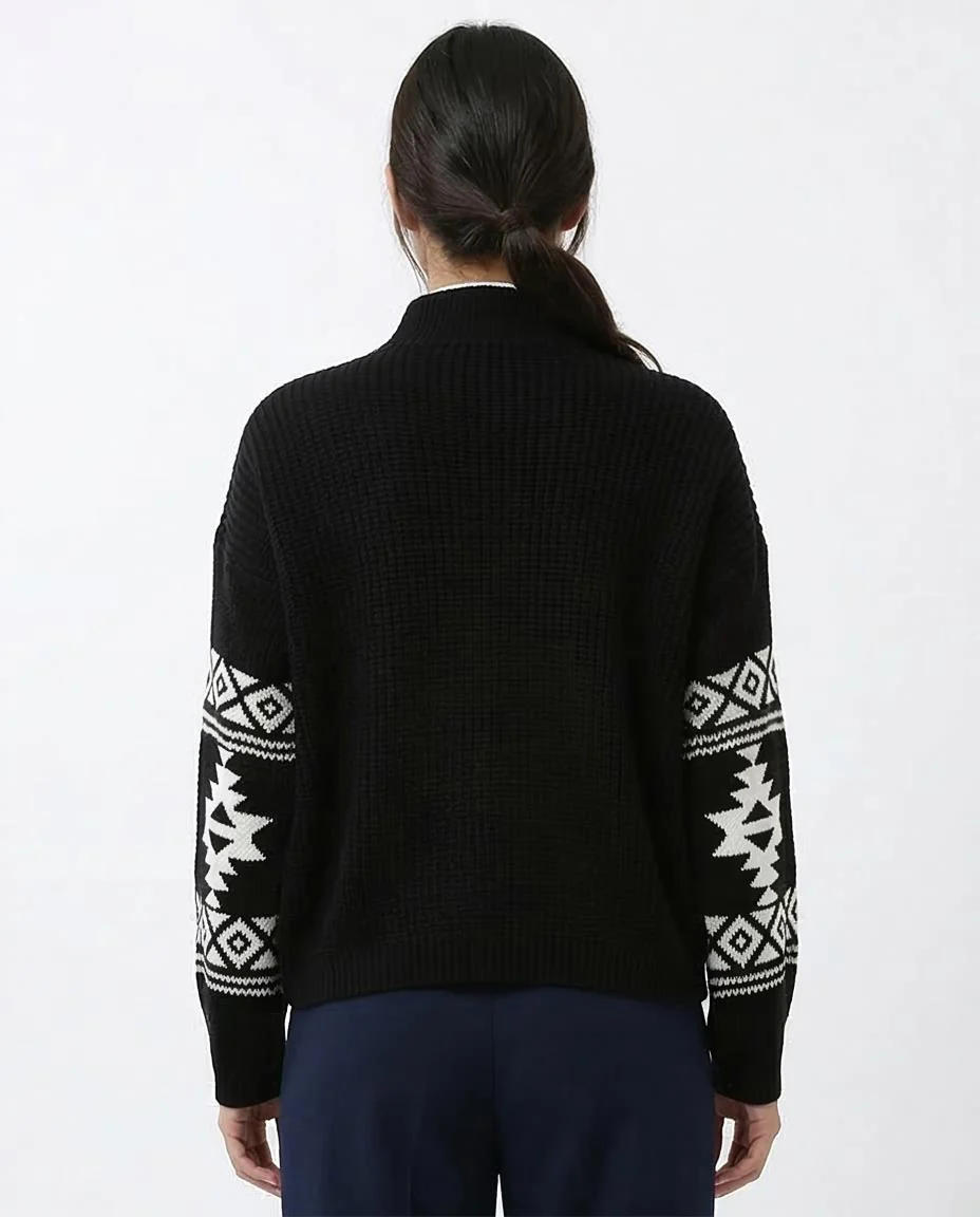 Ravin Women’s Aztec-Sleeve Ribbed Mock Neck Sweater - Black - O201330 - Image 2