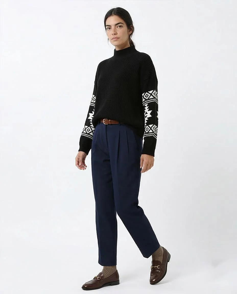 Ravin Women’s Aztec-Sleeve Ribbed Mock Neck Sweater - Black - O201330 - Image 5