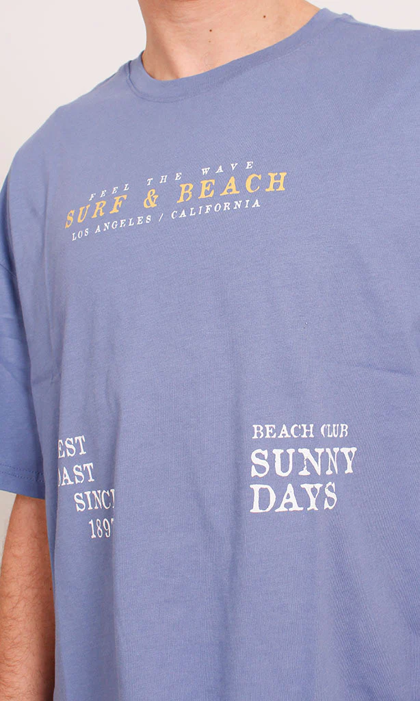 O201334 - Acrylic Beach Graphic T-Shirt – Navy Blue - Image 3