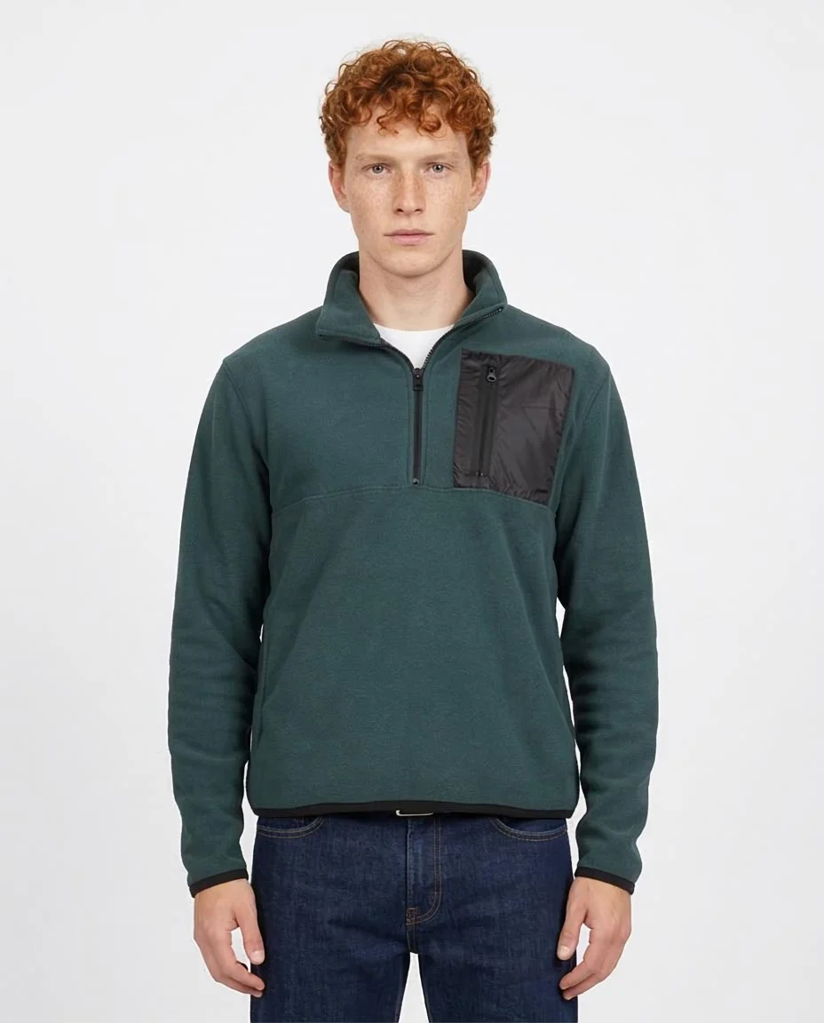 avin Men's Forest Green Fleece Half-Zip Pullover – Technical Utility Pocket- O201928
