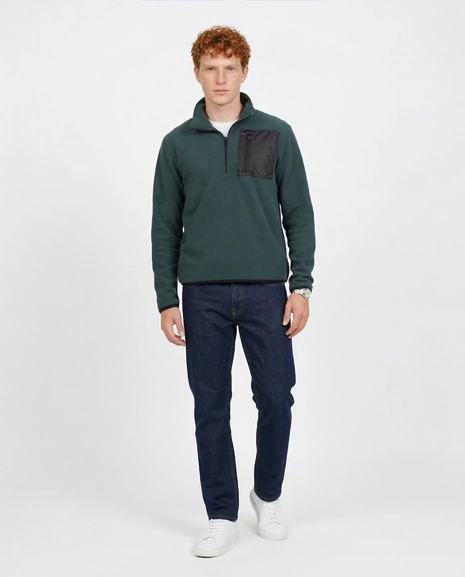 avin Men's Forest Green Fleece Half-Zip Pullover – Technical Utility Pocket- O201928 - Image 3