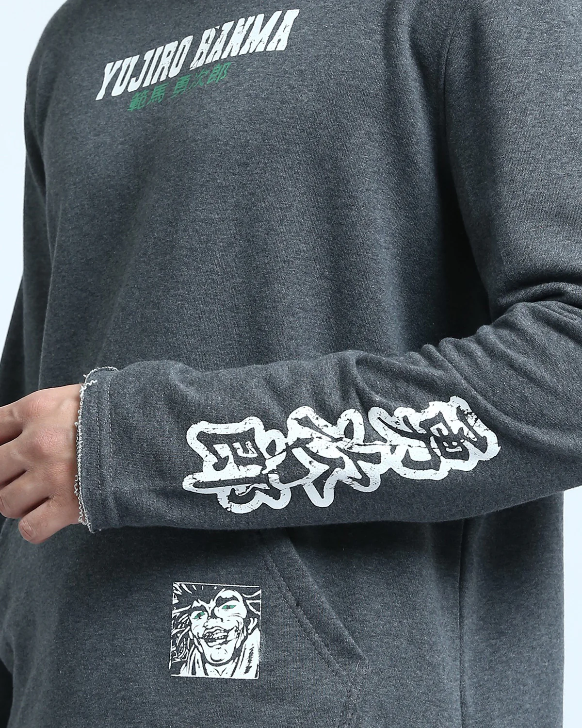 Ravin x Baki: Yujiro Hanma Raw-Edge Graphic Hoodie - Heather Dark Grey - O202179 - Image 4