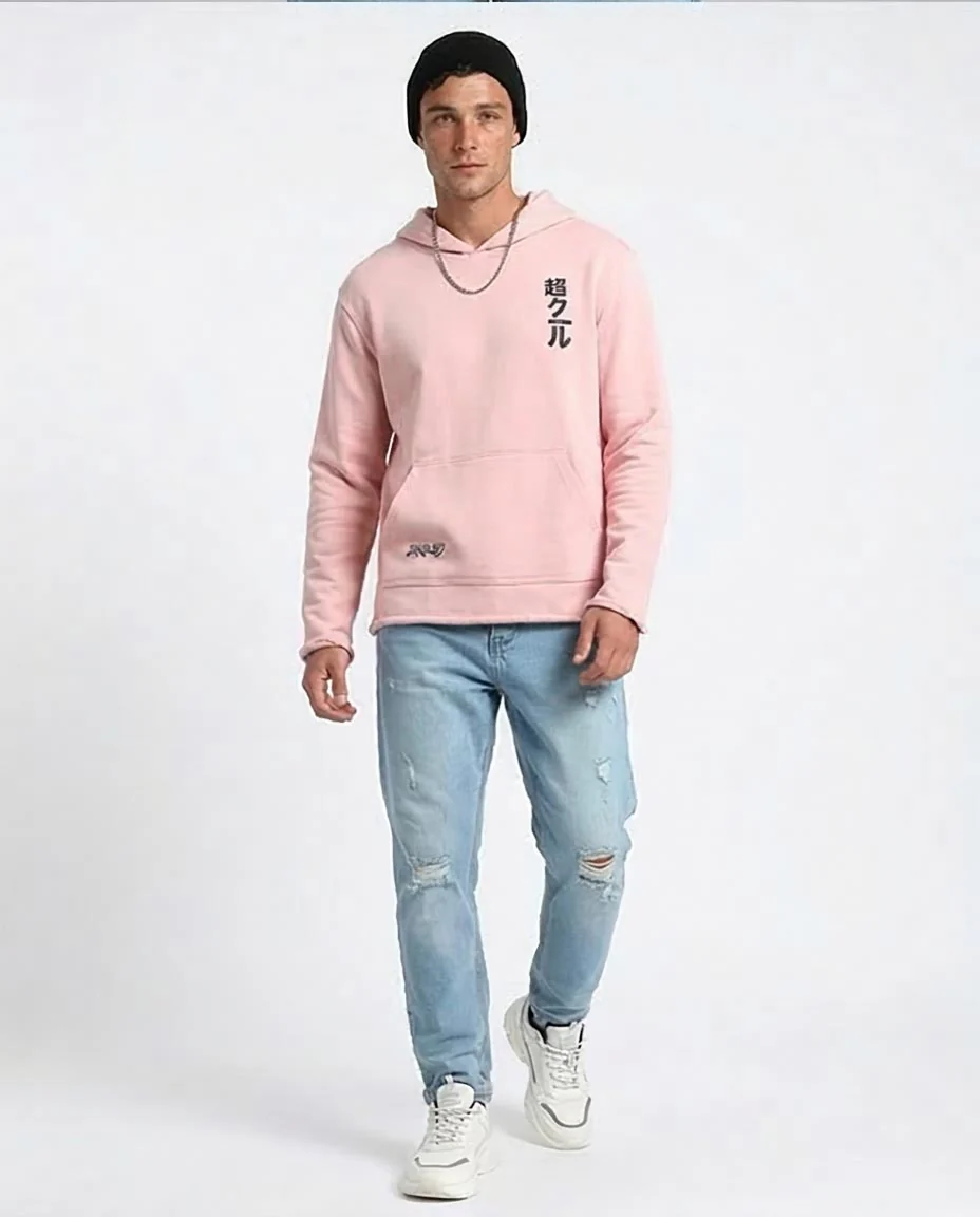 RAVIN x Smurfs | "Super Cool" Raw-Edge Graphic Hoodie - Rose - O202186 - Image 3