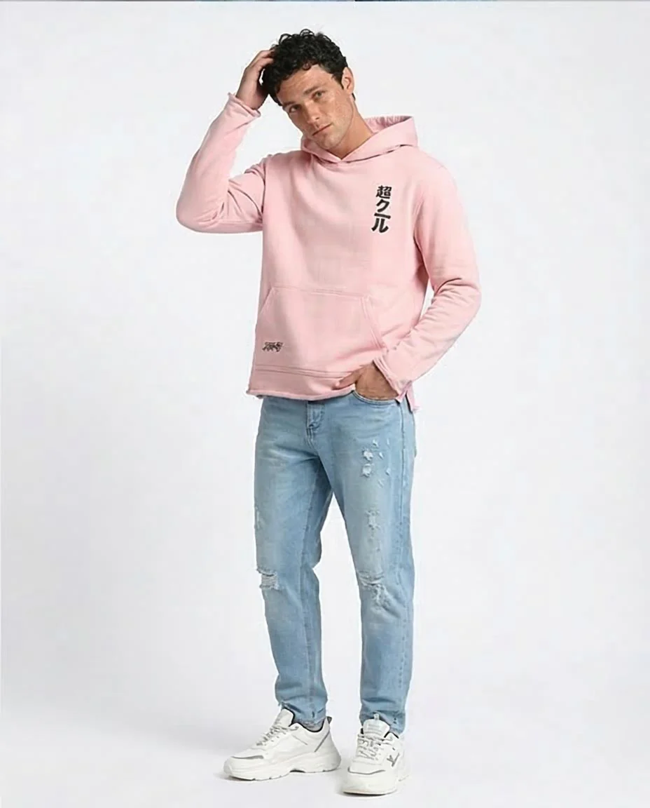 RAVIN x Smurfs | "Super Cool" Raw-Edge Graphic Hoodie - Rose - O202186 - Image 5