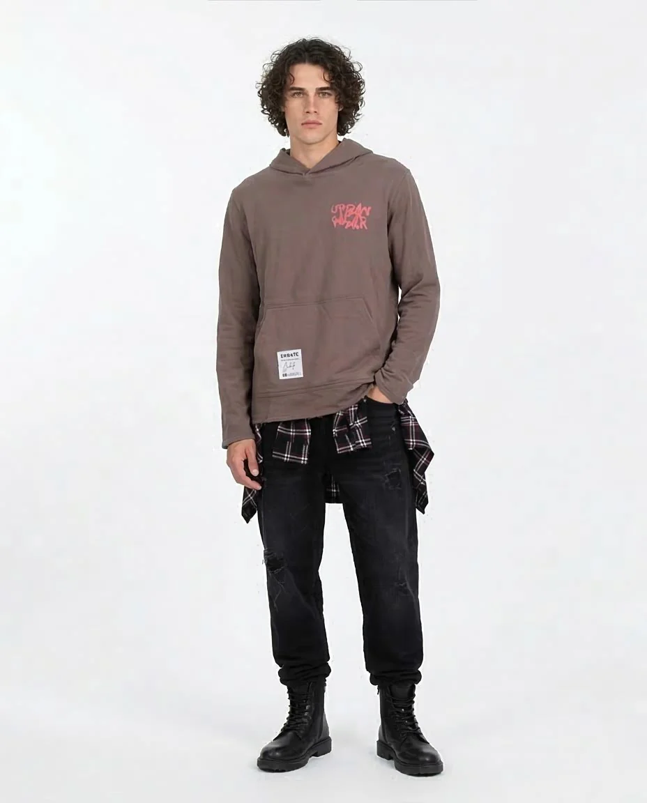Ravin Men's Mushroom Brown Street Art Graphic Hoodie - Raw Hem Grunge Collection - O202189 - Image 3