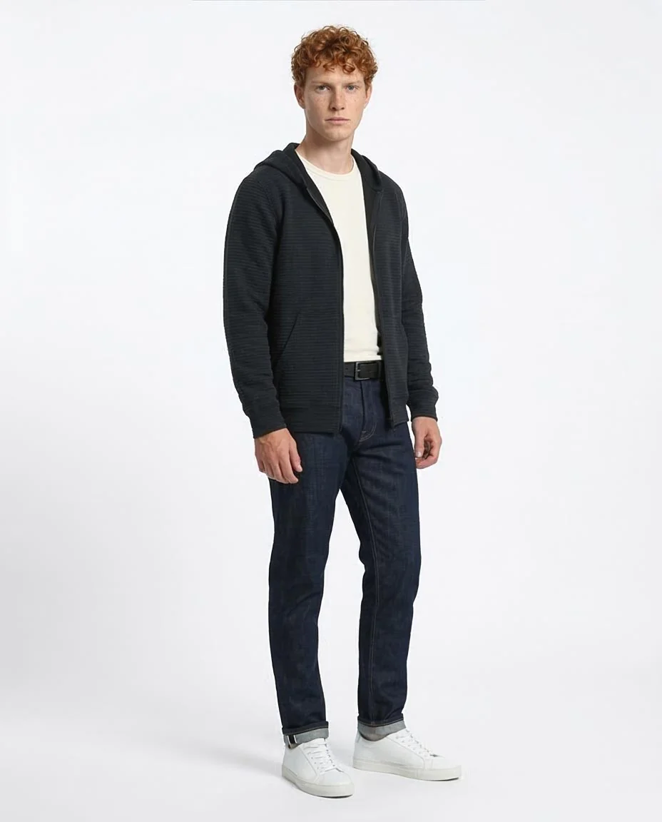 Ravin Men’s Horizontal Ribbed Zip-Up Hoodie – Charcoal - O202206 - Image 3