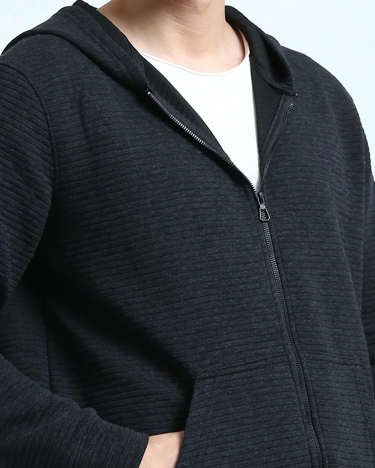 Ravin Men’s Horizontal Ribbed Zip-Up Hoodie – Charcoal - O202206 - Image 4