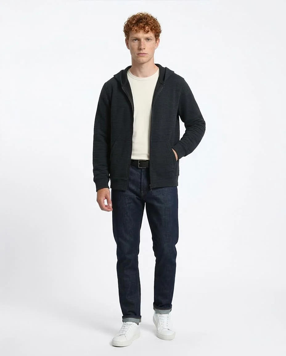 Ravin Men’s Horizontal Ribbed Zip-Up Hoodie – Charcoal - O202206 - Image 5