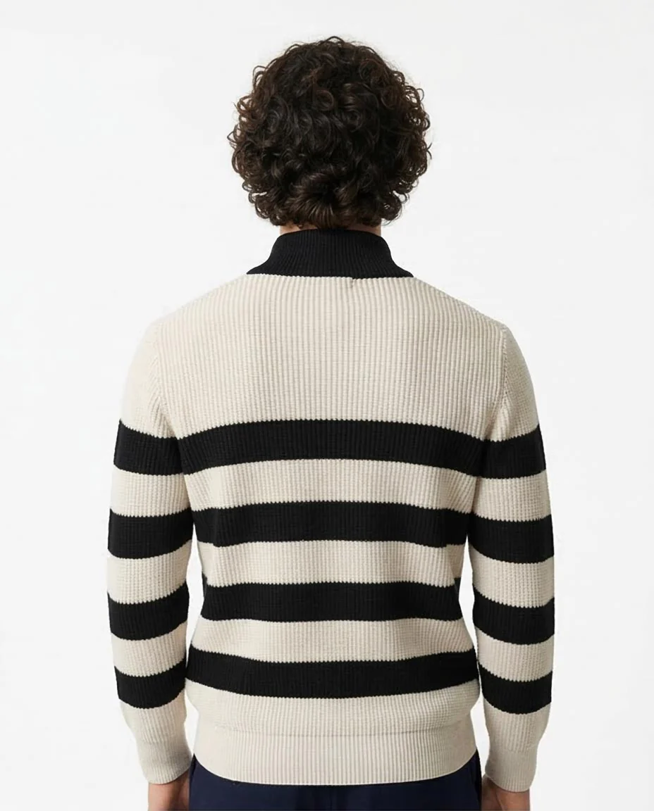 RAVIN Men’s Breton Stripe Quarter-Zip Ribbed Knit Sweater - O202342 - Image 2