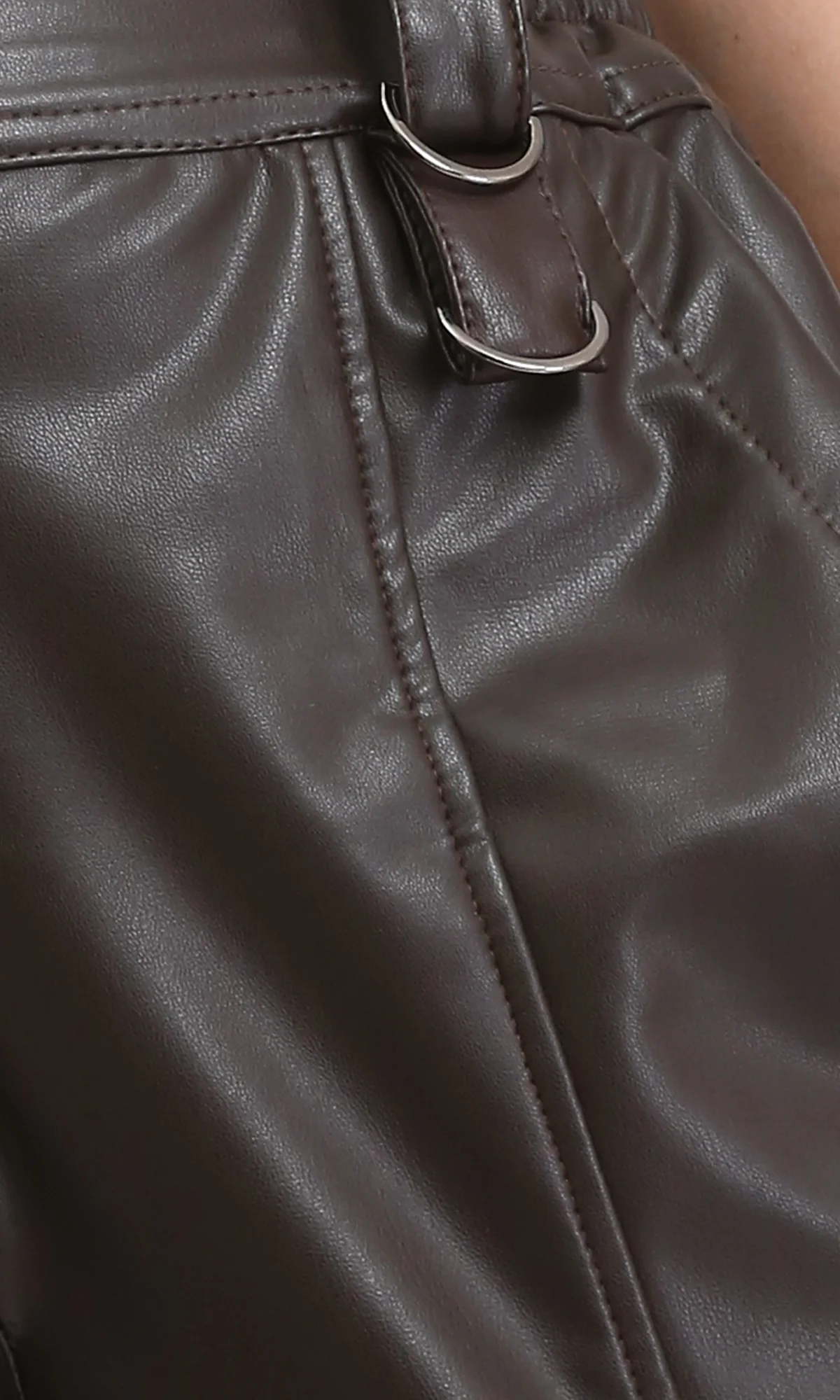 O202528 - Elastic Waist Leather Pants with Hem - Burnt Brown - Image 3