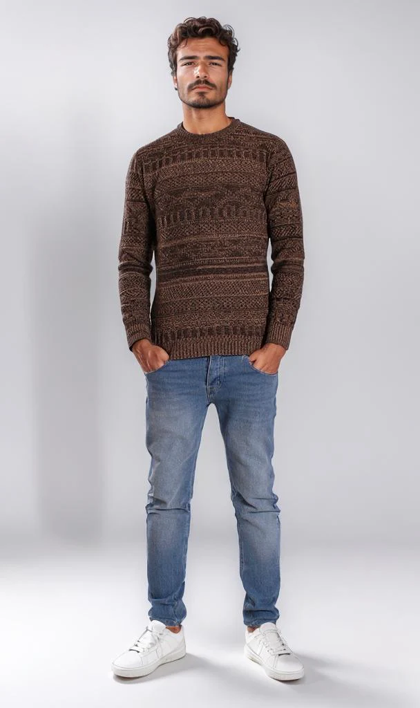 o202680-STRIPED KNIT SWEATER - BROWN - Image 4