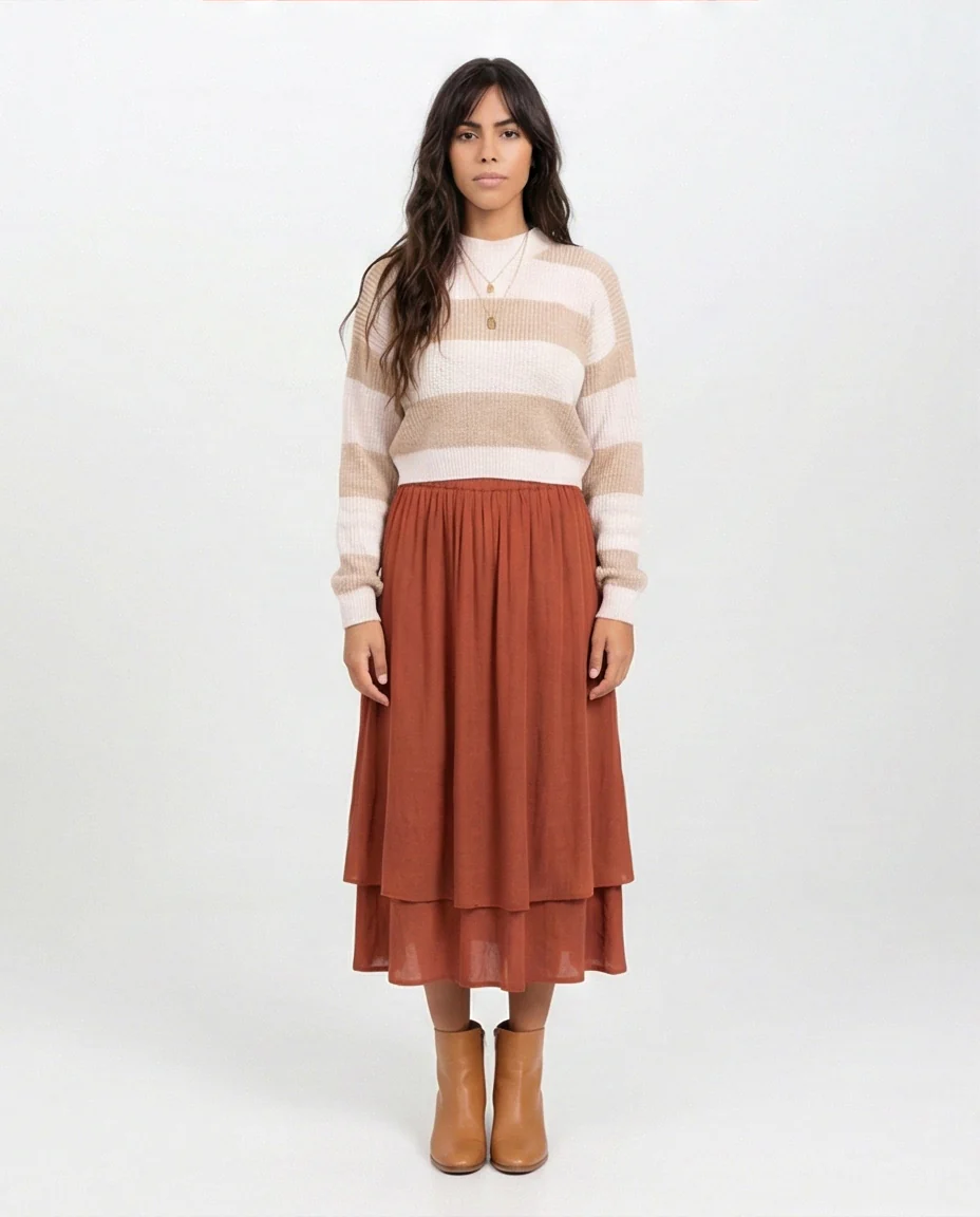 o202783-STRIPED CROP SWEATER - BEIGE & WHITE - Image 3