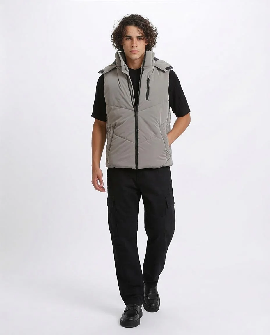 Ravin Men’s Hooded Puffer Vest – Chevron Quilted Technical Gilet with Zip Pocket - O202805 - Image 5